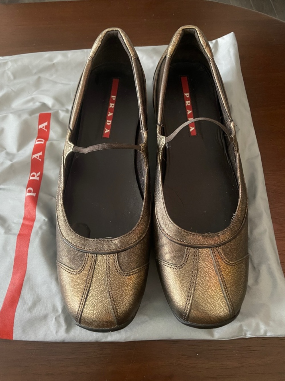 Prada Metallic Bronze Mary Jane Ballet Flats - RARE Vintage Find